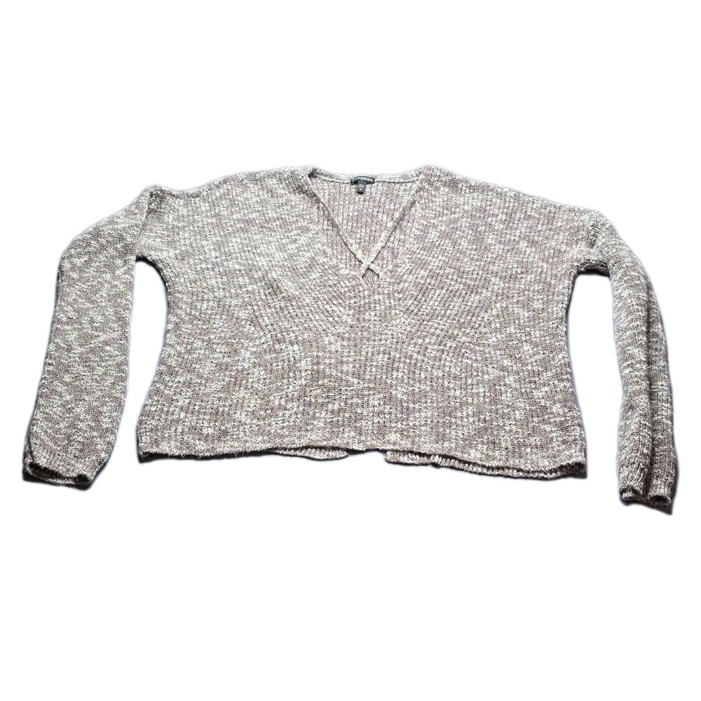 Express Women's Gray Marled Chunky-Knit V-Neck Pullover Sweater Split Hem S